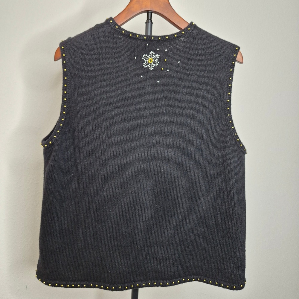 Vintage Erika Ugly Christmas Sweater Vest Poinsettia Beaded Zip Front XL Festive - Picture 5 of 8